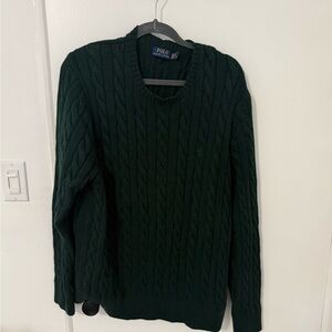 Ralph Lauren Dark Green Cable Crewneck Sweater